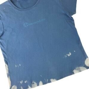 Champion Vintage Spell Out Blue Hand Bleach Dyed Crewneck T Shirt 38x21